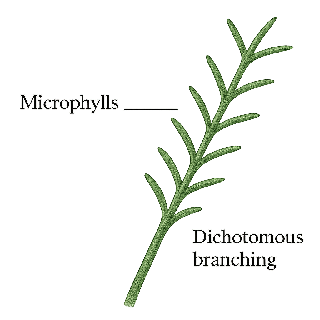 Diagram showing microphylls and dichotomous branching